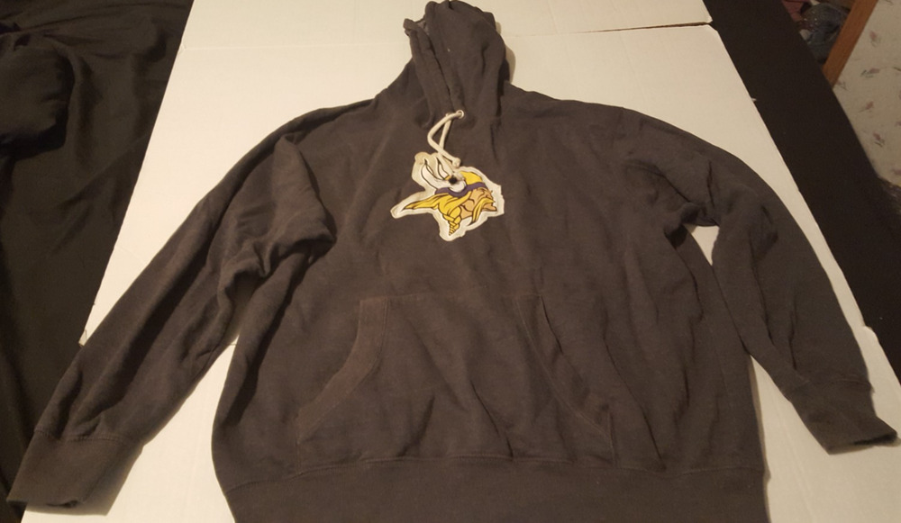 Minnesota Vikings Mens Size Xl Gray Long Sleeve Hooded Sweatshirt